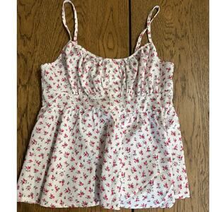 Pink Floral Tank Top Shirred Back Button Detail Bust